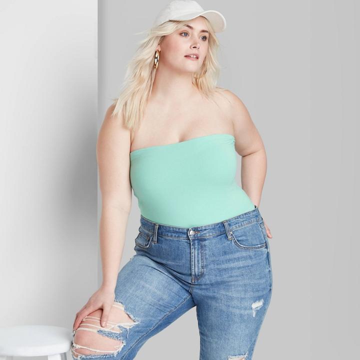 Women's Plus Size Slim Fit Cropped Tube Top - Wild Fable Light Mint 1x,