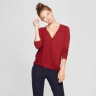 Women's Long Sleeve Drape Front Top - A New Day Burgundy (red)