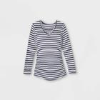 Maternity Striped Long Sleeve V-neck Side Shirred T-shirt - Isabel Maternity By Ingrid & Isabel Navy