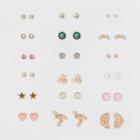 Target Eighteen Pack Multi With Flamingo, Watermelon And Heart Earring Set,