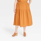 Women's Plus Size Gauze Tiered Midi A-line Skirt - Universal Thread Orange