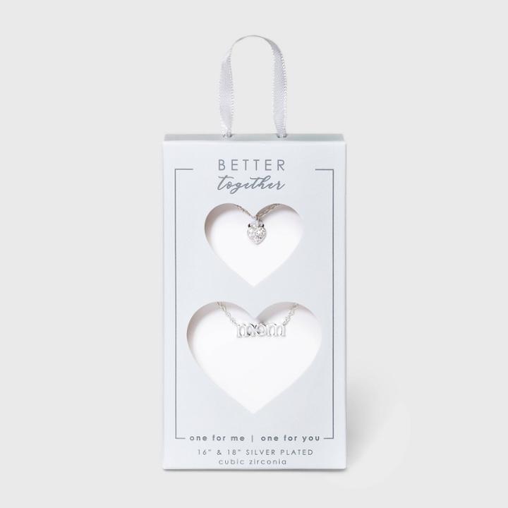 No Brand Silver Plated With Cubic Zirconia Mom And Heart Necklace Set