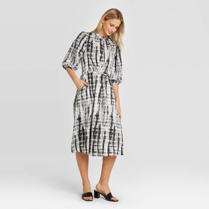 Women's Puff Elbow Sleeve Collared Midi Shirtdress - Who What Wear Black
