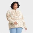 Women's Plus Size Mock Turtleneck Quarter Zip Damask Pullover Sweater - Knox Rose Ivory