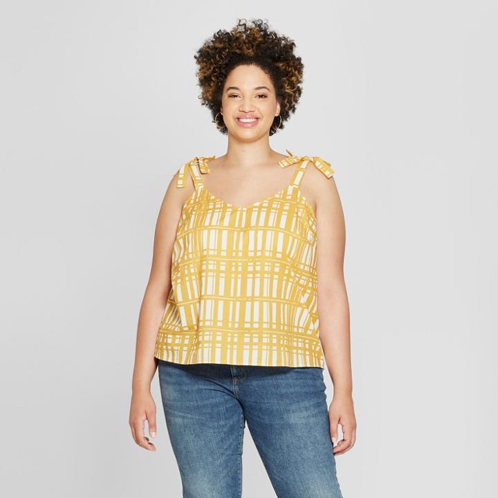 Women's Plus Size Plaid Tie Tank - Universal Thread Yellow X