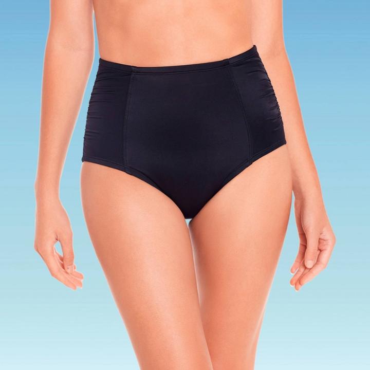 Women's Slimming Control High Waist Ruched Bikini Bottom - Beach Betty By Miracle Brands Black