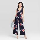 Women's Floral Print Sleeveless V-neck Jumpsuit - A New Day Navy