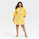 Women's Plus Size Puff 3/4 Sleeve Shirtdress - Who What Wear Yellow Floral