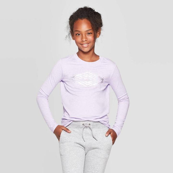 Umbro Girls' Crossover Back Graphic Long Sleeve T-shirt - Heather Lavender Purple L, Girl's, Size: Large, Purple Purple