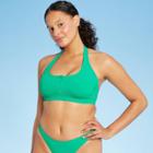 Juniors' Ribbed Button-front Halter Bikini Top - Xhilaration Emerald D/dd Cup, Green