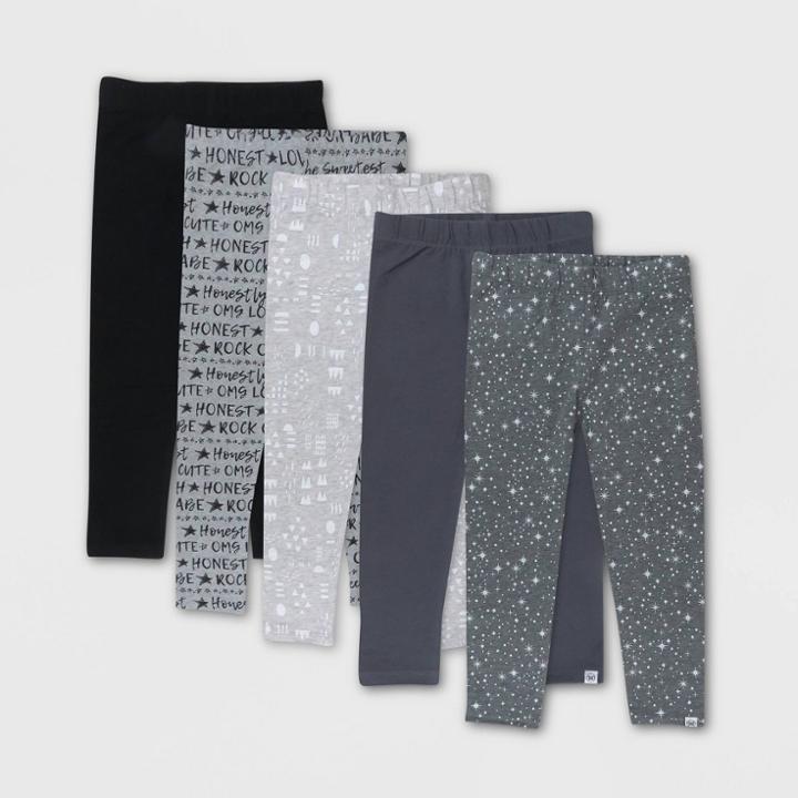 Honest Baby Toddler Girls' 5pk Pattern Play Leggings - Black