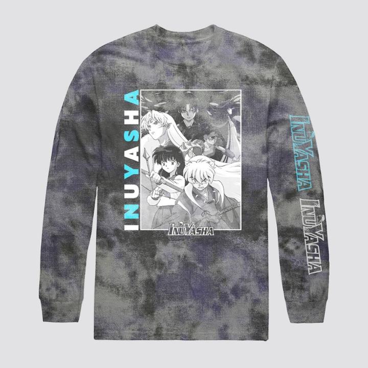 Men's Inuyasha Long Sleeve Graphic T-shirt - Gray Wash