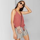 Women's V-neck Button Frontwaffle Tank Top - Wild Fable Red Brown