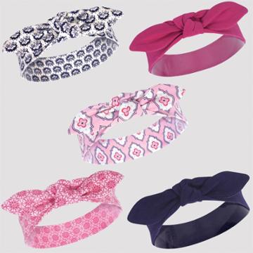 Touched By Nature Baby 5pk Trellis Organic Cotton Headbands - Pink/white/blue