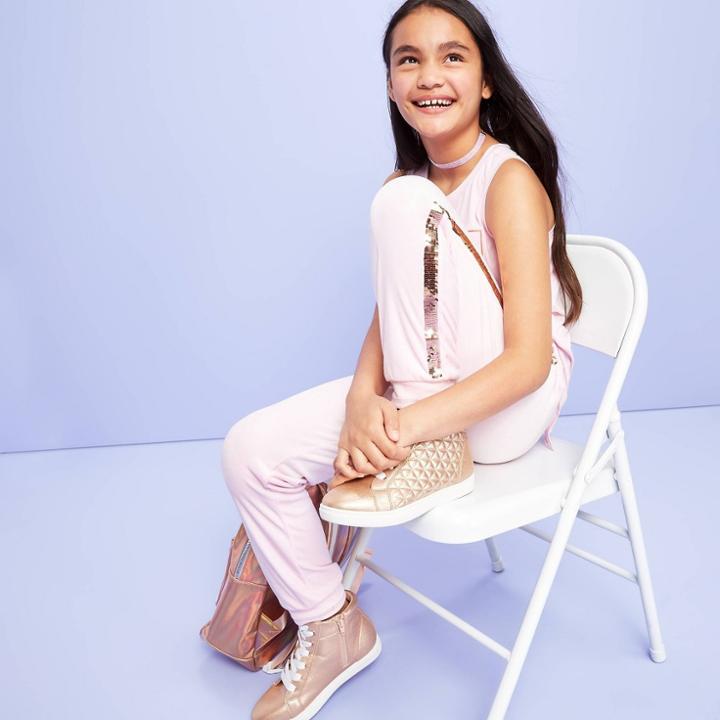 Girls' Velour Joggers With Flip Sequin Stripe - More Than Magic Pink