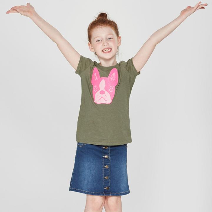 Girls' Short Sleeve Dog Graphic T-shirt - Cat & Jack Olive