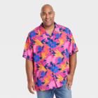 No Brand Latino Heritage Month Men's Plus Size Woven Leafy Short Sleeve Button-down Shirt - Purple Floral