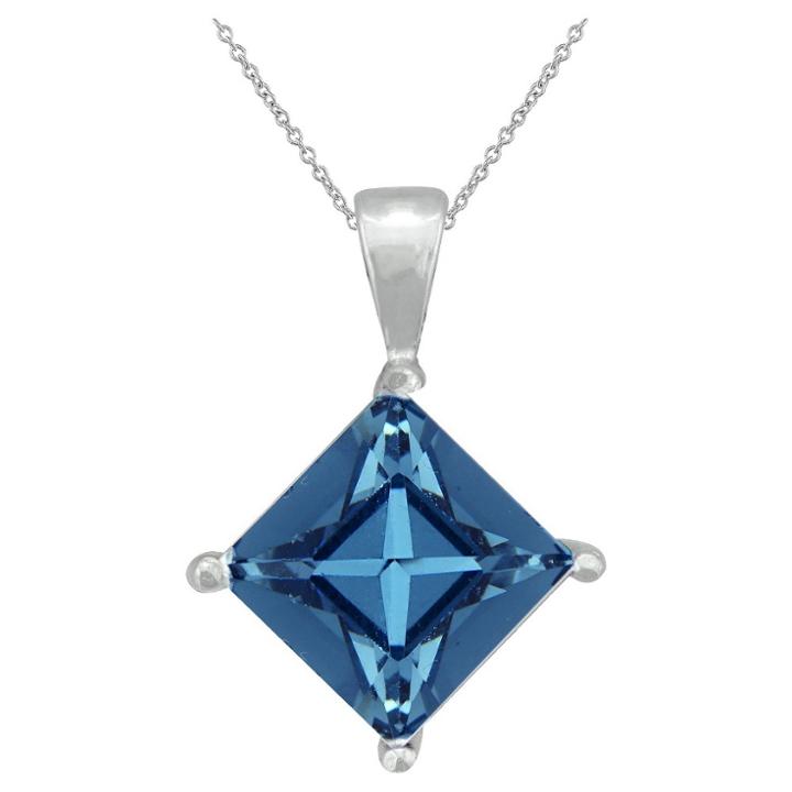 Target Women's Sterling Silver 8mm Square Crystal Pendant - Blue