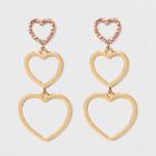 Three Part Heart Linear Drop With Pave Stone Earrings - Wild Fable Pink