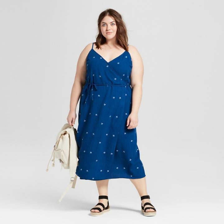 Women's Plus Size Floral Print Wrap Dress - Universal Thread Indigo