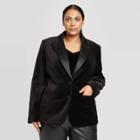 Women's Plus Size Velvet Tuxedo Blazer - A New Day Black