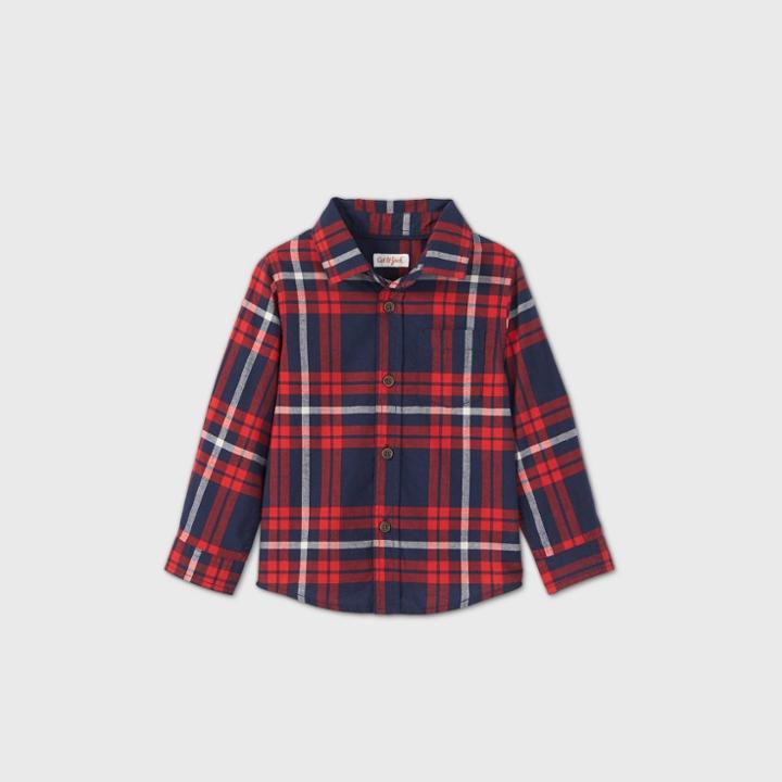 Toddler Boys' Long Sleeve Woven Plaid Button-down Shirt - Cat & Jack Red