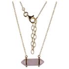 Prime Art & Jewel 18k Gold Plated Sterling Silver Genuine Rose Quartz Horizontal Chakra Point Necklace - 16 + 2 Extender, Girl's, Gold/pink