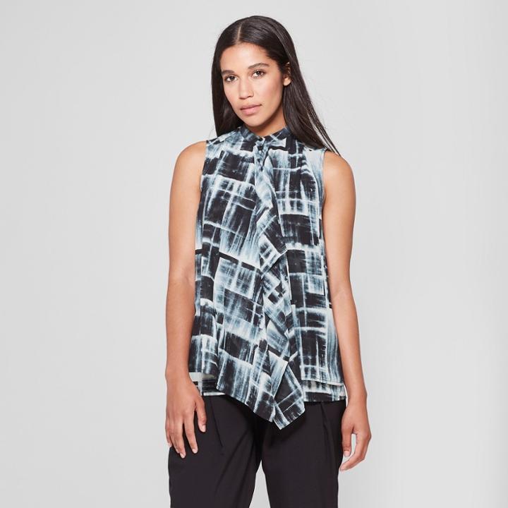 Women's Printed Sleeveless Ruffle Front Blouse - Prologue Blue Xxl, Blue Print