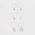 Wire Hoops With Round Disc Charms And Stone Earring 3 Ct - Universal Thread Dark