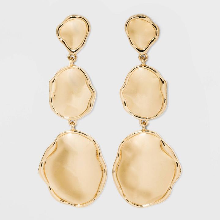 Hammered Metal Round Drop Earrings - A New Day Gold, Gold/grey