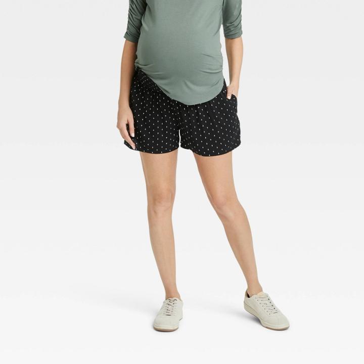 The Nines By Hatch Smocked Waistband Modal Maternity Shorts Black Polka Dot