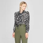 Women's Polka Dot Long Sleeve Exaggerated Tie Neck Blouse - Who What Wear Black/white Xs, Black/white Polka Dot