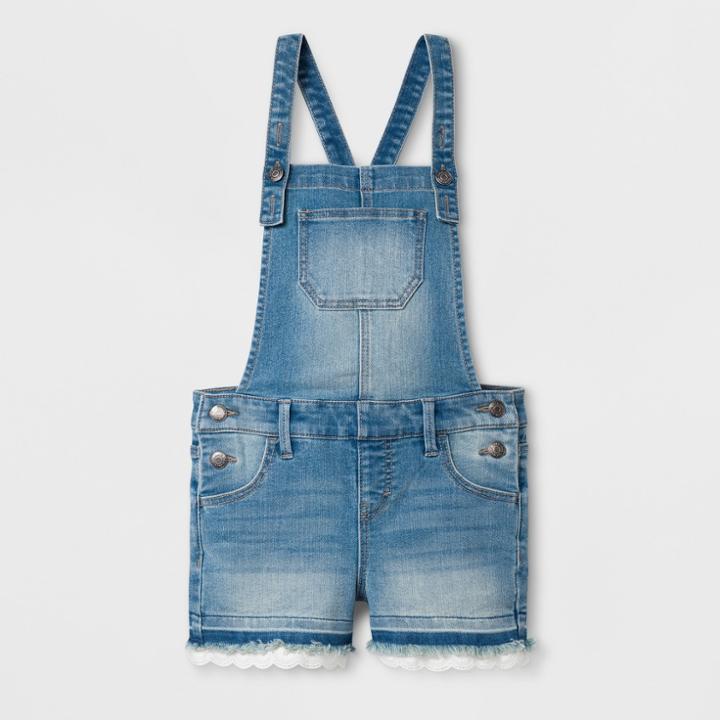 Plus Size Girls' Shortall With Eyelet Trim Coverall - Cat & Jack Medium Wash
