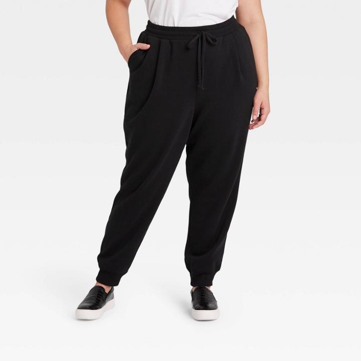 Women's Plus Size High-rise Ankle Jogger Pants - A New Day Black