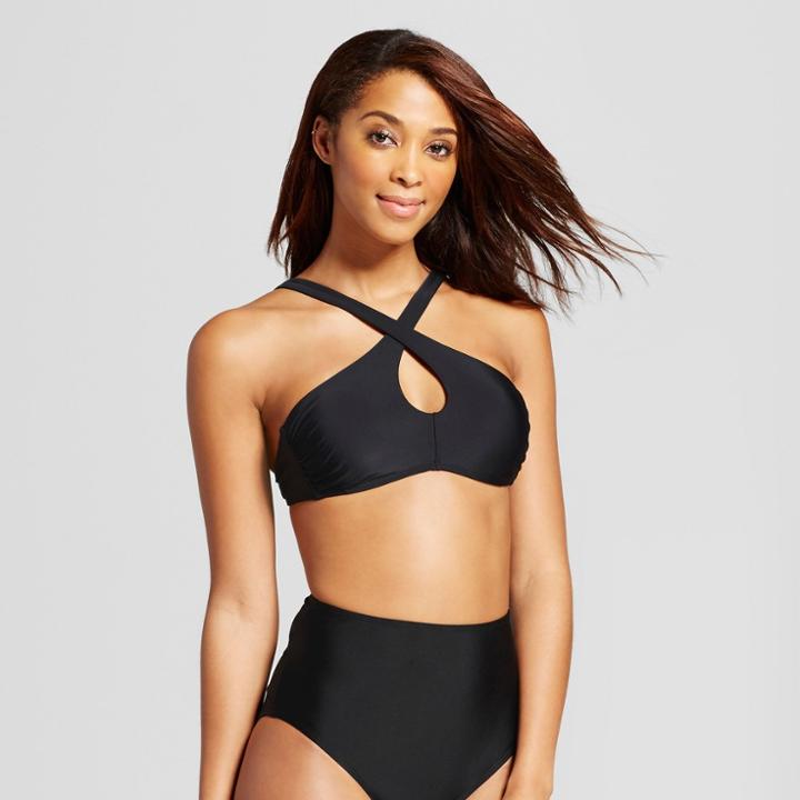 Women's Wrap High Neck Bikini Top - Xhilaration Black