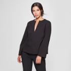 Women's Long Sleeve V-neck Blouse - Prologue Black
