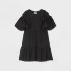 Women's Bell Short Sleeve Silky Ruffle Mini Dress - Who What Wear Black