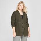Women's Plus Size Belted Open Cardigan Sweater - A New Day Olive