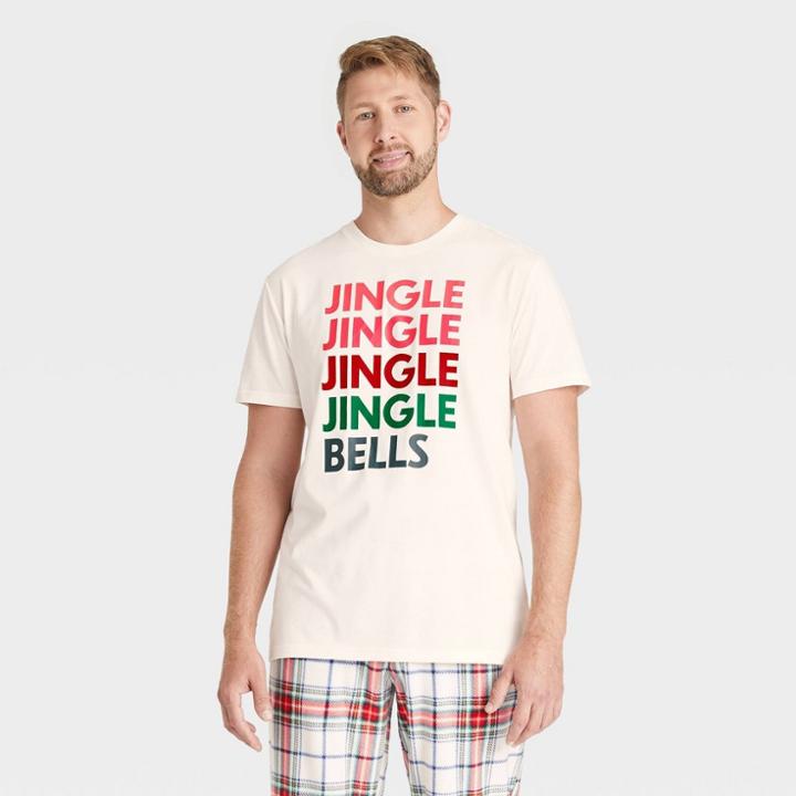 Men's Plaid Jingle Bells Matching Holiday Pajama T-shirt - Wondershop White