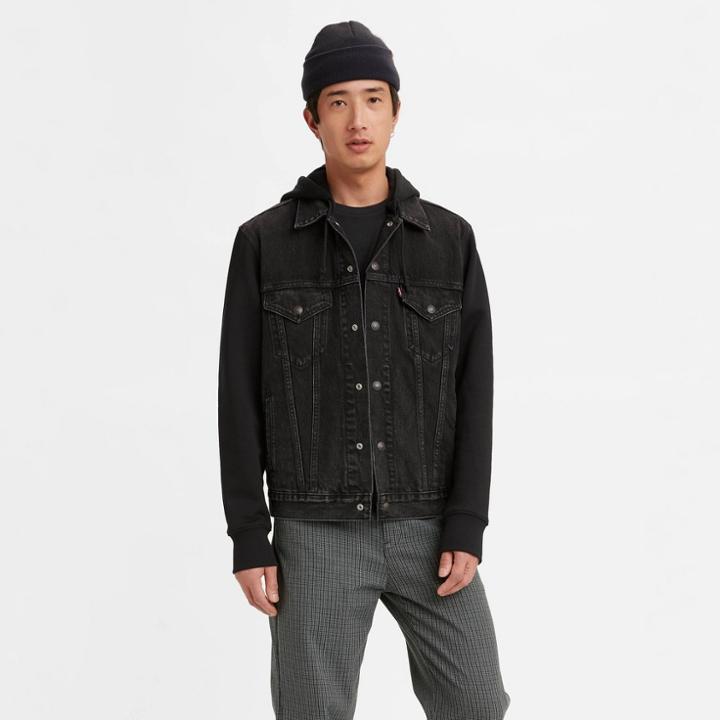Levi's Men's Hybrid Hoodie V Trucker Jacket - Black Denim