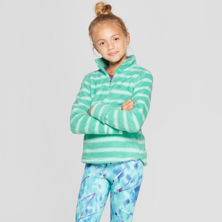 Girls' Striped Fleece 1/4 Zip - C9 Champion Spring Time Green