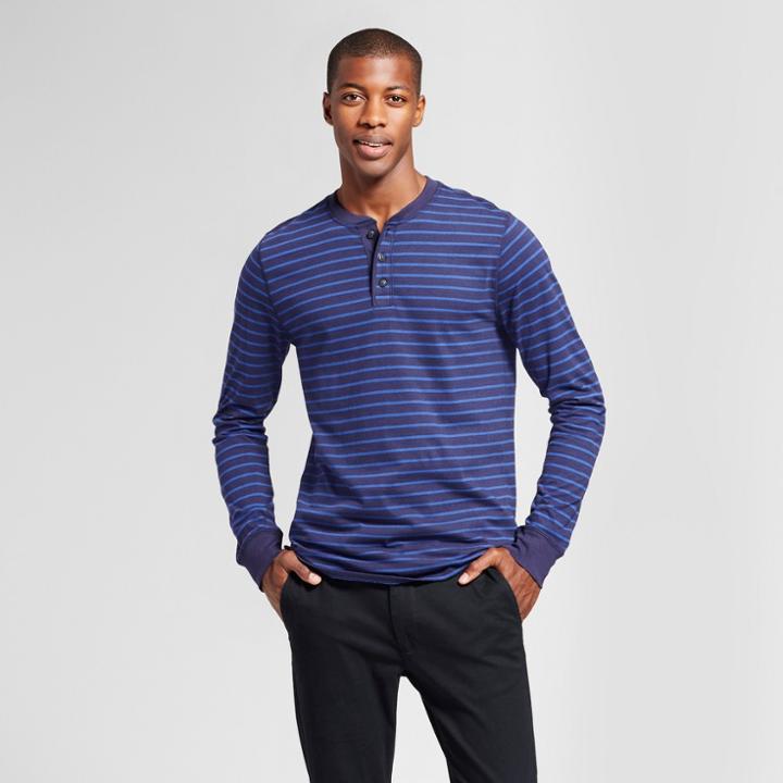 Men's Standard Fit Long Sleeve Henley T-shirt - Goodfellow & Co Navy (blue)