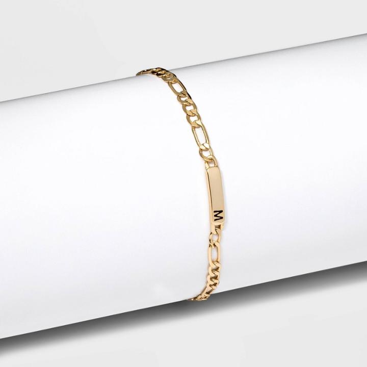 Gold Plated Initial 'm' Bar Figaro Chain Bracelet - A New Day Gold