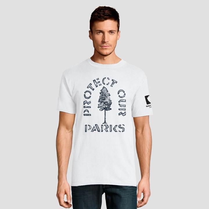 Petitehanes Men's Short Sleeve National Parks Protect Our Parks Graphic T-shirt - White