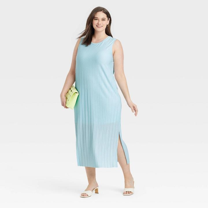 Women's Plus Size Sleeveless Plisse Dress - A New Day