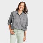 Women's Long Sleeve Button-down Shirt - Universal Thread Gray