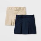 Girls' 2pk Stretch Uniform Pleated Twill Skorts - Cat & Jack Khaki/navy