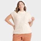 Women's Plus Size Crewneck Cable Knit Sweater Vest - A New Day Cream