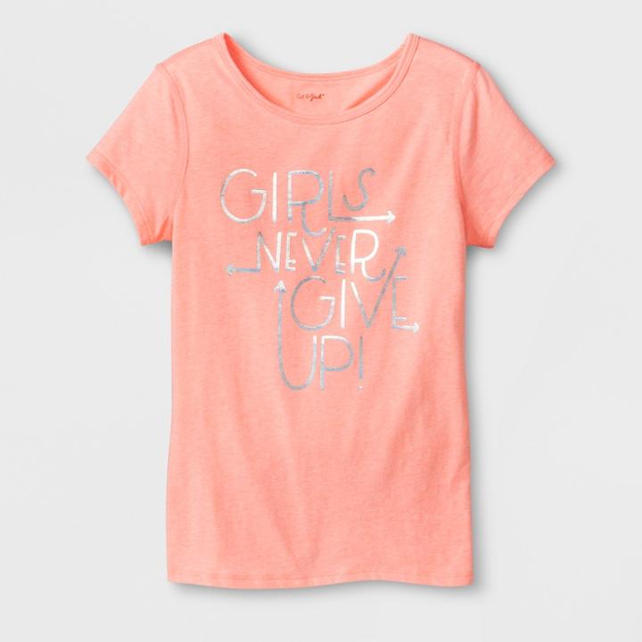 Girls' Adaptive Short Sleeve Girls Never Give Up Graphic T-shirt - Cat & Jack Peach