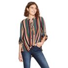 Women's Striped 3/4 Sleeve Lace-up Top - 3hearts (juniors') Burgundy/mustard/green Xl,
